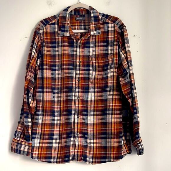 Eddie Bauer 100% cotton flannel plaid long sleeve button down shirt sz XL - Picture 1 of 6
